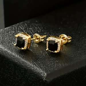 14K Gold Plated 5A Cubic Zirconia Rectangle CZ Fine Stud Earrings Square <b>Black</b> Diamond Stud Christmas Gifts <b>Jewelry</b> for Men - Product Image 5
