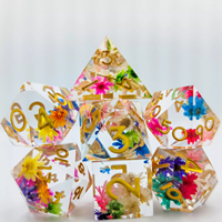 7 pièces de dés de fleurs en résine ensemble Donjons & Dragons RPG Jeu de société jeu de rôle Dés D20 D12 D10 D8 D6 D4 Sharp Edge Dice