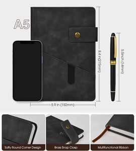 A5 Lined Leather Journal <b>Notebook</b>,Hardcover Journal Set with Pen and Gift Box 100gsm Thick Ruled Paper Daily <b>Diary</b> for Men Women - Product Image 4