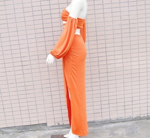 Ensembles deux pièces pour femmes, hauts courts à manches longues et jupes de couleurs unies décontractées, robes sexy à fente haute pour femmes - Product Image 5