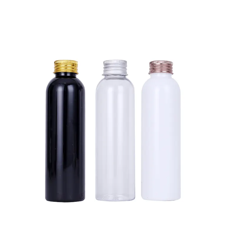 50ml 60ml 80ml 100ml 120ml 150ml 250ml 300ml 500ml PET Cosmo Round Plastic shampoo Bottles with gold silver disc press top