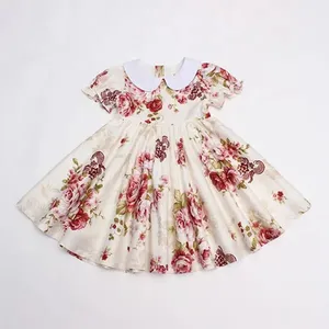 Robe d'été en coton imprimé floral manches courtes col claudine pour filles princesse enfants charmante fête d'anniversaire vêtements