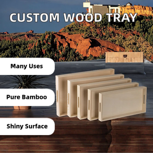 Plateaux gigognes carrés en bambou personnalisables, forme rectangulaire, multifonctionnels pour la cuisine et la salle <span class=keywords><strong>de</strong></span> bain, avec poignées découpées - Product Image 2