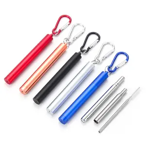 Hot Sale Reusable Collapsible Stainless Steel Metal Straw Telescopic with Metal Case and Brush for Drinking and Bar Accessories