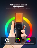 Microphone sans fil rechargeable USB-C à condensateur cardioïde pour ordinateur, smartphones, conférences, enseignement, avec suppression du bruit et éclairage RGB