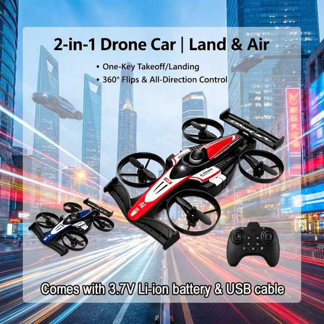 EPT 2026 2in1 RC Flying Car Drone Land & Air Mode, One-Key Takeoff/Landing, 360° Flips, Speed Control Ground Car and Drone
