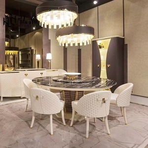 Juego de comedor de diseño Francés Italiano, sillas de comedor de cuero genuino de lujo modernas, mesa de comedor de mármol real con <span class=keywords><strong>Susan</strong></span> perezosa - Product Image 2
