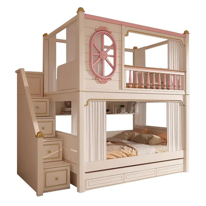 子供の寝室の家具のための無垢材と安い子供の二段ベッドの家具収納階段付きの現代的な木製の子供の家具