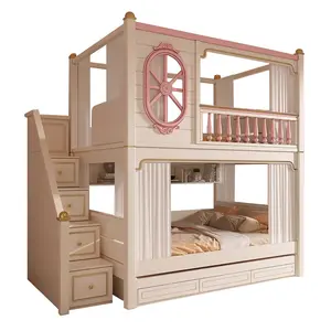 Ucuz çocuk ranza mobilya ile katı ahşap çocuk için yatak odası mobilyası depolama merdivenleri ile çağdaş ahşap çocuk mobilyası
