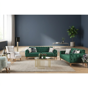 Chesterfield Exclusive <b>Wooden</b> Feet Velvet <b>Sofa</b> Bed Set Convertible Luxury Sectional <b>Sofa</b> with All Colors and Sizes - Product Image 2