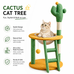 Albero per Gatti a Forma di Cactus di Tendenza con Letto a Capsula Spaziale Trasparente, Tiragraffi in Sisal e Cuccia Multilivello per Gatti di Taglia Grande - Product Image 2