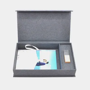木制水晶usb 5 * 7英寸照片打印存储显示珠宝包装礼品盒亚麻纸