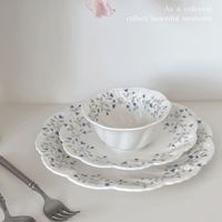 Vaisselle en céramique de style français, bleu floral, assiettes à dessert et assiettes à dîner en céramique