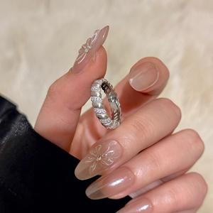 Bague en argent pur S925 vintage avec diamant pour femmes, style français, luxe léger, bague en dentelle torsadée brossée - Product Image 2