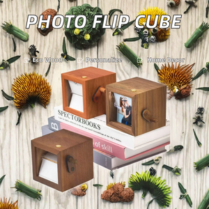 Customizable 8-Page 16-Flip Wooden <b>Cube</b> Photo Machine with <b>Light</b> Self-Customized Flip Book for Christmas - Product Image 2