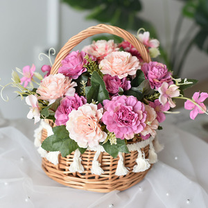Handmade Woven Rattan Flower <b>Basket</b> 20cm Round Decorative For Home Hotel Gift - Product Image 4
