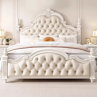 Tempat Tidur Kayu Solid Gaya Vintage Prancis Bernuansa Mewah, Desain Retro Amerika, Kamar Tidur Utama Ganda, Dilengkapi Penyimpanan, Cocok untuk Pernikahan