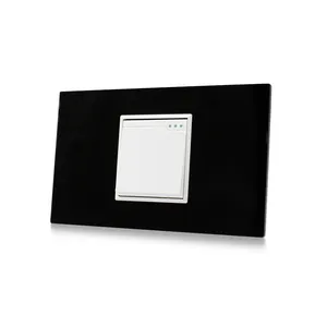 Interruptor de Control de luces eléctricas de pared, Panel con acabado brillante acrílico estándar americano, 110V-250V, 16 amperios, marco negro, 1 Banda, 1 vía