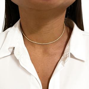 Collier élégant et tendance en argent 925 avec chaîne tennis et chaîne à maillons, finition polie avec moissanite or rose, 7 carats - Product Image 1