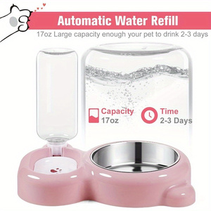 Pet Bowl, Dog Double Bowl <b>Automatic</b> Feeding and Drinking Fountain, Comes with <b>Water</b> <b>Dispenser</b> and Stainless Steel Bowl - Product Image 2