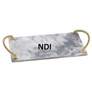 Bandeja decorativa de mármol para servir desayuno de uso multiusos con mango dorado Bandeja de servicio de mármol con mango dorado - Product Image 1