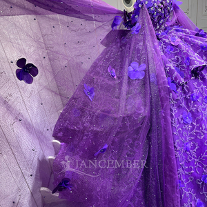 Vestido de Quinceañera Lsmu167 Morado, Vestido de Fiesta con Cuentas, Lentejuelas y Apliques de Encaje, Estilo Princesa - Product Image 4
