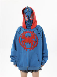 Felpa con <span class=keywords><strong>Cappuccio</strong></span> Oversize Personalizzata con Zip Integrale, Ricamo <span class=keywords><strong>Spiderman</strong></span>, Doppio <span class=keywords><strong>Cappuccio</strong></span> per Uomo - Product Image 2