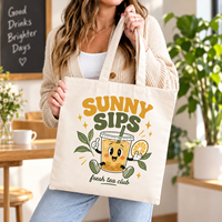 Sac fourre-tout en toile personnalisé, imprimé rétro thé glacé, sac de courses réutilisable, cadeau estival pour les amateurs de thé, sac à main décontracté