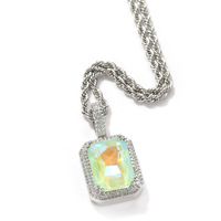 Collier avec pendentif fluorescent Mocha, mm, en or, carré, bleu clair, Rectangle, rose clair, glacé, 5A, Hip Hop