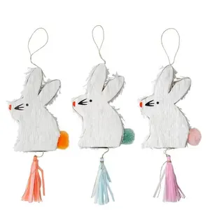 Mini coniglio Pinata forniture per feste di pasqua carta coniglio Pull String Pinata per bambini simpatico coniglietto pasquale Mini Pinata favore