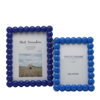 Cadre photo décoratif de luxe en résine laquée bleue avec bordure de perles pour la maison, le bureau ou comme cadeau