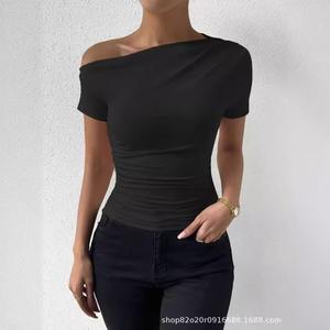Maglietta estiva Casual da donna elegante manica corta monospalla <span class=keywords><strong>Top</strong></span> da donna all'ingrosso Slim Fit irregolare da donna - Product Image 6
