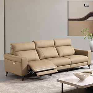 โซฟาปรับเอนแบบแมนนวล 3 ที่นั่ง หนังสีเบจ ที่วางแขนแบบราง - Product Image 4
