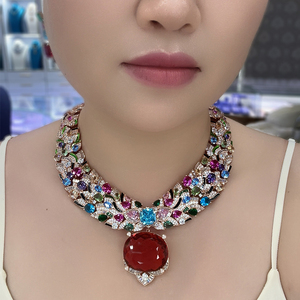 <span class=keywords><strong>Collana</strong></span> di <span class=keywords><strong>Gioielli</strong></span> da Sposa Vintage di Alta Gamma con Ciondolo <span class=keywords><strong>Rubino</strong></span> Colorato di Grandi Carati, Catena per Abito da Sera, Splendida e Vistosa - Product Image 6