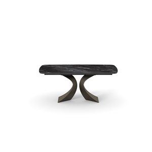 Table à manger extensible en céramique Donatello, noire avec veines blanches, base en métal, usage intérieur - Product Image 2