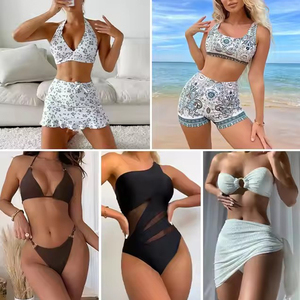 Ensemble de bikini color block pour femme, fabriqué en Chine, avec soutien-gorge push-up, bas string, bordure contrastante et fronces, en Spandex et Polyester, maillot de bain - Product Image 3