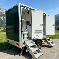 Remorque de toilettes mobiles de luxe à 2 cabines, portable et commerciale, pour extérieur, avec roues