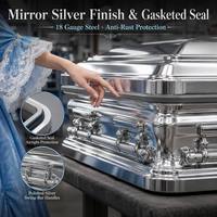 Cercueil en acier taille 18, finition argentée miroir, cercueil funéraire entièrement inclinable avec joint d'étanchéité, fournisseur de cercueils aux États-Unis.