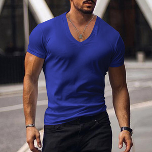 Slim mince confortable chemise en gros de haute qualité T-Shirt hommes couleur unie col en v à manches courtes hauts - Product Image 2