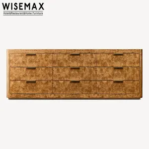 ריהוט WISEMAX סלון מודרני ארון 9 מגירות עיצוב רטרו מלבן ארון עץ מבריק ריהוט לבית