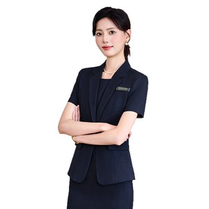 Professional Women's Short Sleeve Suit Dress Natural Waist Notched Neck Pencil Skirt Anti-Wrinkle Office Lady Workwear - Product Image 5