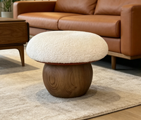 Tabouret champignon rembourré en tissu avec coussin en éponge, structure en bois massif, chaise ottoman d'appoint pour salon, chambre, hôtel, appartement