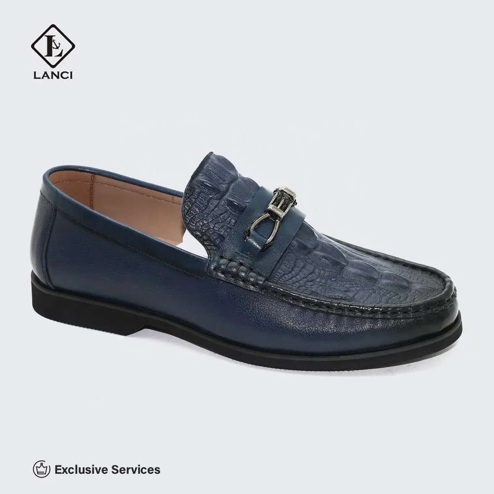 Scarpe LANCI blu da uomo mocassini in pelle Oxford di qualità con garanzia del produttore