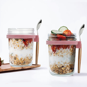 Bocaux d'avoine de nuit portables avec couvercle et cuillère 10 oz 300ml bocaux Mason en verre avec couvercle pour céréales - Product Image 4