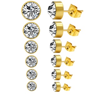 Jewelry Stainless Steel 18k <b>Gold</b> Round Cylindrical Drill Plug Zircon Srcew Earrings <b>Set</b> - Product Image 1