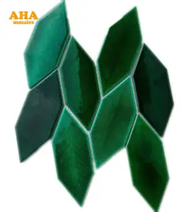 Wholesale Dark Green Leaf Shape Wall Backsplash Luxury Ceramic Mosaic Tile Waterjet