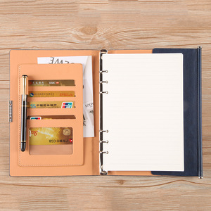 A5 kích thước ba lần kim loại chất kết dính lá lỏng lẻo máy tính xách tay với chủ bút nhiều khe cắm thẻ họp Memo Pad - Product Image 4