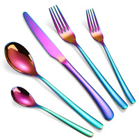 Ensemble de couverts en acier inoxydable doré de luxe européen réutilisable, 6 pièces, avec finition miroir, pour mariages et restaurants