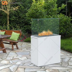 Brûleur de cheminée à gaz en acier inoxydable avec pare-vent en verre et pierres de lave - Product Image 1