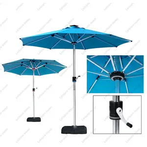 Parapluie de patio en aluminium personnalisé Parapluie de plage avec lumière LED Parapluie de terrasse en tissu imperméable pliant avec lumières